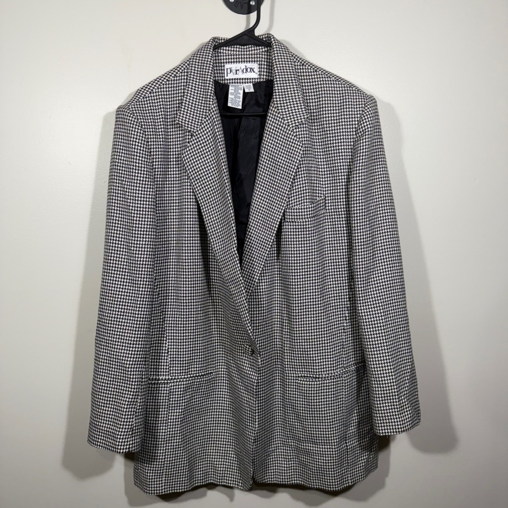Paradox Houndstooth Blazer Jacket Women's Size 16 Black White Oversized 90s‎
